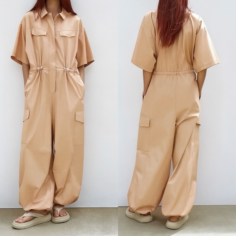 Zara NWT Gabardine Utility Cargo Jumpsuit With Pockets Size M